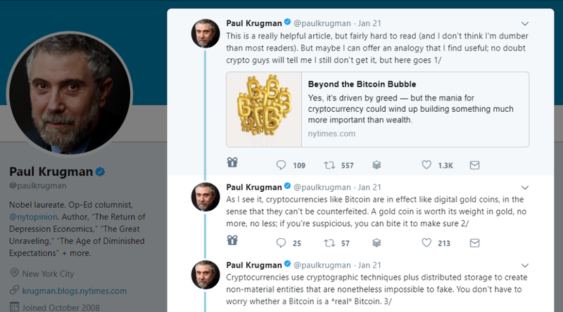 Op Ed: Here’s What Paul Krugman Got Wrong in His Bitcoin Tweetstorm