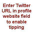 No twitter URL entered in web site section of profile so tipping not available for this user.