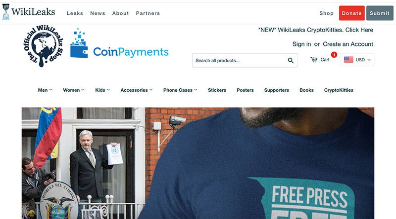 With Coinbase out as a payment processor, WikiLeaks’ online shop has turned to CoinPayments.net for cryptocurrency payments, accepting both bitcoin and a variety of altcoins.